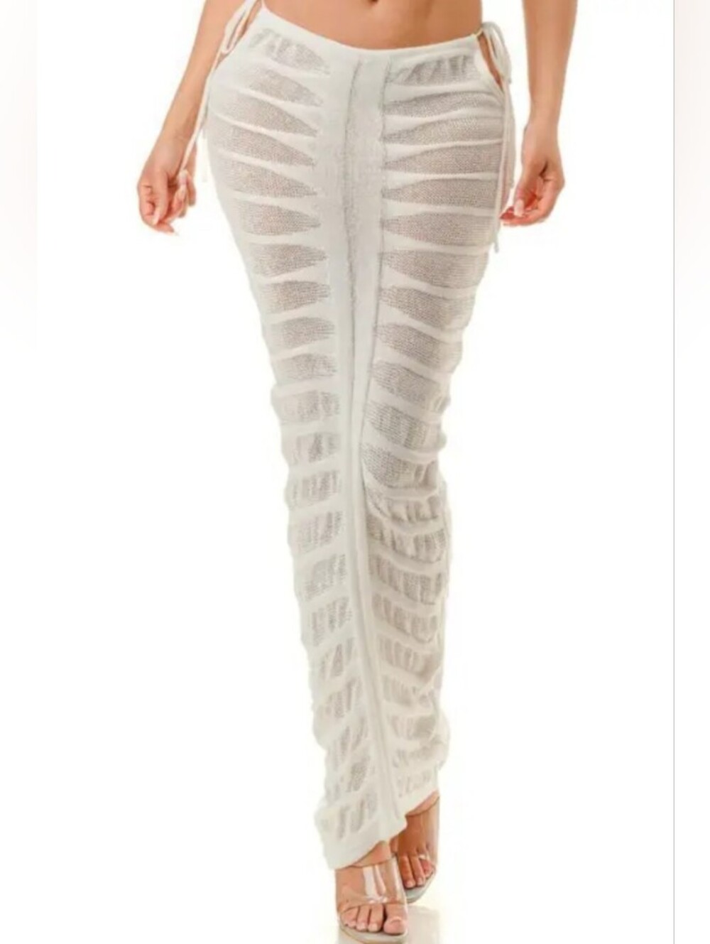 Sheer Textured White Maxi SkirtSet  - Women's Fashion - Picture 4 of 5